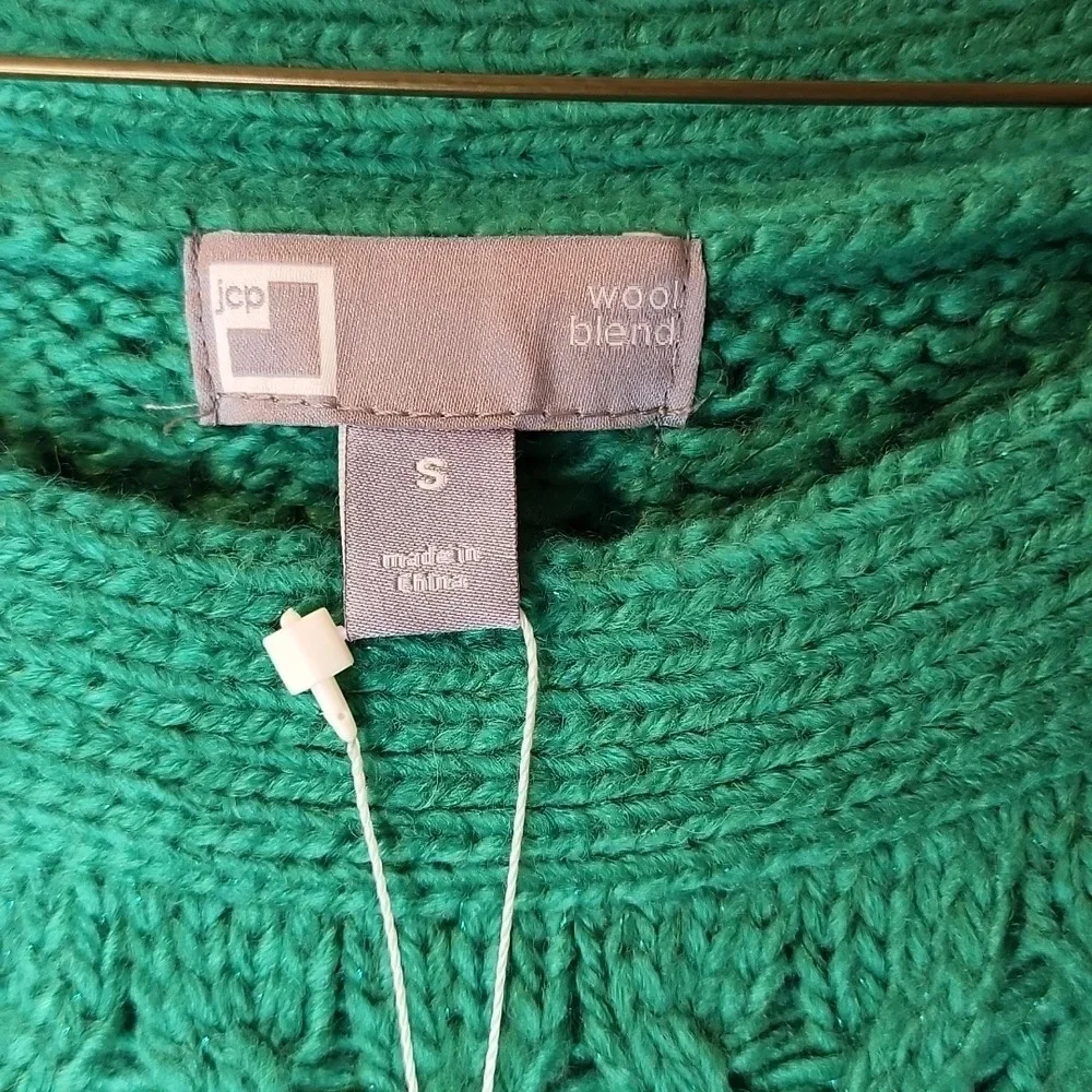 NWT JCP Green Wool Blend Crew Neck Sweater Size Small